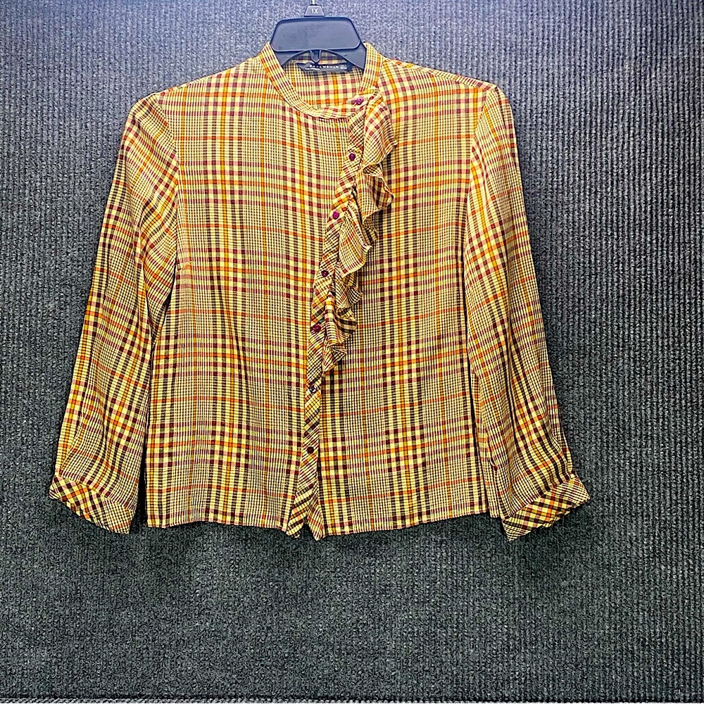 Zara Woman Plaid Shirt with Ruffle Size Medium